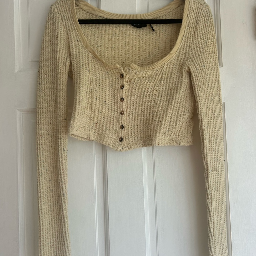 Urban Outfitters Cream Ribbed Crop Blouse